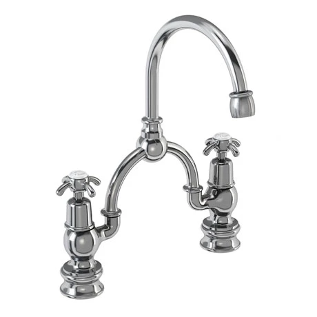 Burlington - Anglesey Regent 2 Tap Hole Bridge Curved Spout Basin Mixer (230mm centers) w Invisible Overflow 3 Burlington - Anglesey Regent 2 Tap Hole Bridge Curved Spout Basin Mixer (230mm centers) w Invisible Overflow