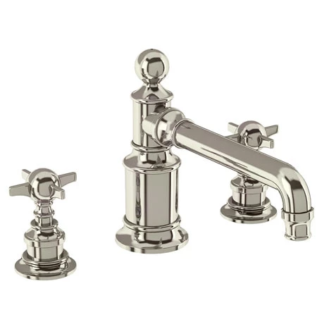 Arcade Three Hole Deck Mounted Basin Mixer - Nickel - Various Tap Head Options 3 Arcade Three Hole Deck Mounted Basin Mixer - Nickel - Various Tap Head Options