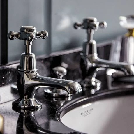 Bayswater White Crosshead Domed Collar Traditional Basin Taps 5 Bayswater White Crosshead Domed Collar Traditional Basin Taps - Image 3