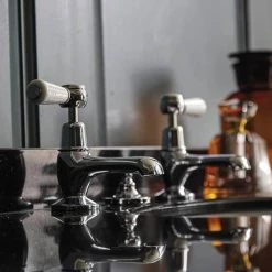 Bayswater White Lever Domed Collar Traditional Basin Taps -Bathroom Taps Shop BAYT301 D2 460