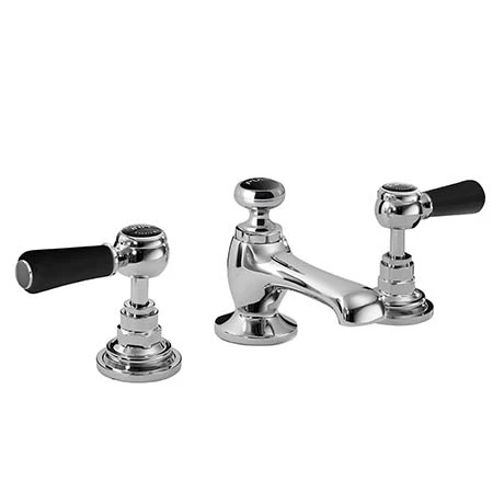 Bayswater Black Lever 3 Tap Hole Deck Basin Mixer + Pop-Up Waste 3 Bayswater Black Lever 3 Tap Hole Deck Basin Mixer + Pop-Up Waste