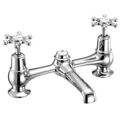 Burlington - Birkenhead 2 Tap Hole Bridge Basin Mixer with Plug & Chain - BI10 -Bathroom Taps Shop Burlington Birkenhead 2 Tap Hole Bridge Basin Mixer with Plug Chain BI10 d1 460