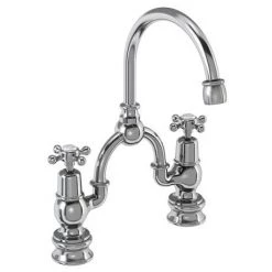 Burlington Claremont Regal Bridge Curved Spout Basin Mixer (200mm centers) w Plug & Chain