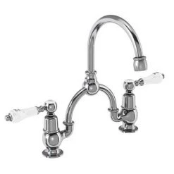 Burlington - Kensington 2TH Bridge Curved Spout Basin Mixer (230mm centers) w Plug & Chain