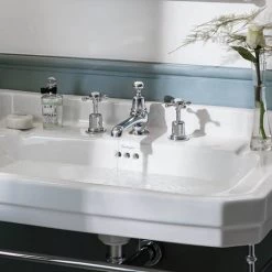 Burlington Claremont Chrome 3TH Basin Mixer with Pop Up Waste - CL12 -Bathroom Taps Shop CL12 D3 460