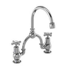 Burlington - Claremont 2TH Bridge Curved Spout Basin Mixer (230mm centers) w Invisible Overflow