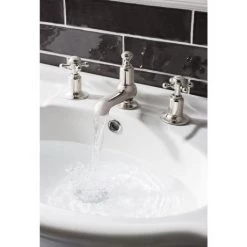 Crosswater - Belgravia Crosshead 3 Tap Hole Basin Mixer inc. Waste - Nickel - HG130DPN -Bathroom Taps Shop HG130DPN D1 460