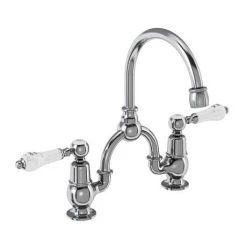 Burlington Kensington Bridge Curved Spout Basin Mixer (200mm centers) w Plug & Chain