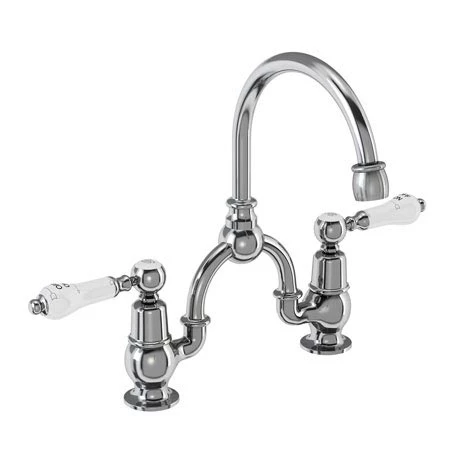 Burlington Kensington Bridge Curved Spout Basin Mixer (200mm centers) w Plug & Chain 3 Burlington Kensington Bridge Curved Spout Basin Mixer (200mm centers) w Plug & Chain