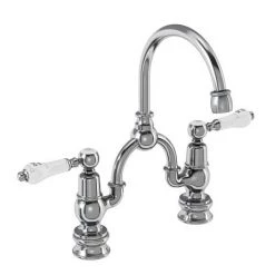 Burlington Kensington Regent Bridge Curved Spout Basin Mixer (200mm centers) w Plug & Chain