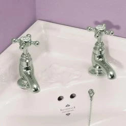 Silverdale Victorian Cloakroom Basin Pillar Taps Nickel