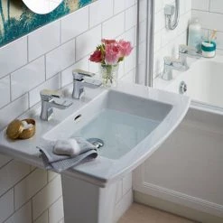 Heritage Lymington Lace Gold Basin Pillar Taps - TLYCG00 -Bathroom Taps Shop TLYCG00 D1 460