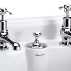 Burlington - Anglesey 2TH Bridge Curved Spout Basin Mixer (230mm centers) w Invisible Overflow -Bathroom Taps Shop W9 D1 375 5